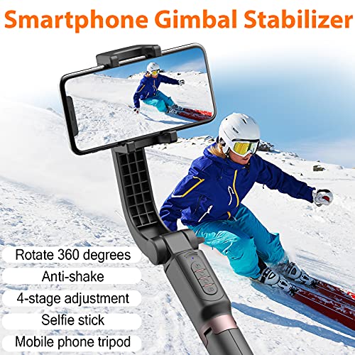 Gimbal Stabilizer for Smartphone with Extendable Selfie Stick and Tripod, 1-Axis Multifunction Remote 360°Automatic Rotation, Auto Balance for iPhone/Android Black