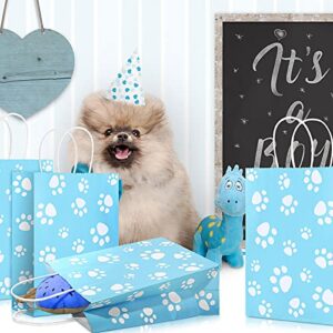 20 Pcs Puppy Dog Paw Print Gift Bags with Paper Twist Handles, Dog Gift Bags Paper Paw Print Treat Goodie Bags for PET Treat Party Favor, 6.3 x 3.1 x 8.6 Inch (Blue Backing)