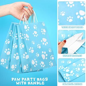 20 Pcs Puppy Dog Paw Print Gift Bags with Paper Twist Handles, Dog Gift Bags Paper Paw Print Treat Goodie Bags for PET Treat Party Favor, 6.3 x 3.1 x 8.6 Inch (Blue Backing)