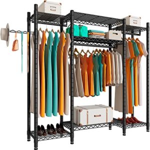 punion clothing rack heavy duty clothes rack, l shaped pro garment rack with 7 shelves, sturdy metal wardrobe closet rack for hanging clothes, 56" l x 14" w x 71" h, max load 520lbs, black, gr7l