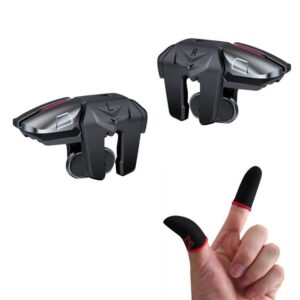 fox game triggers with finger sleevs, mobile game controllers 6 finger, plug and play gaming trigger for ios and android phone(pubg/fortnite/rules)