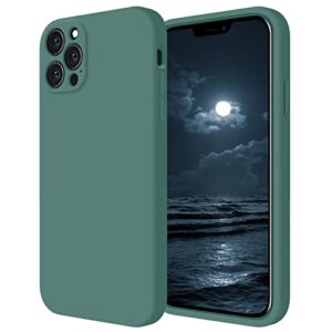firenova for iphone 12 pro case, silicone upgraded [camera protecion] phone case with soft anti-scratch microfiber lining, 6.1 inch, midnight green