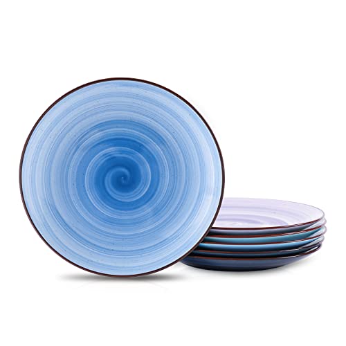 Selamica Ceramic 8 inch Dinner Plates, Small Dessert Salad Plates, Porcelain Serving Plate for Appetizer, Pancakes, Steak, Set of 6, Black Speckles, Gradient Blue