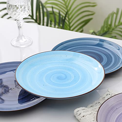 Selamica Ceramic 8 inch Dinner Plates, Small Dessert Salad Plates, Porcelain Serving Plate for Appetizer, Pancakes, Steak, Set of 6, Black Speckles, Gradient Blue