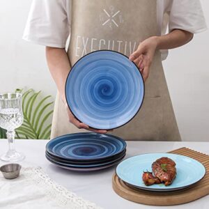 Selamica Ceramic 8 inch Dinner Plates, Small Dessert Salad Plates, Porcelain Serving Plate for Appetizer, Pancakes, Steak, Set of 6, Black Speckles, Gradient Blue