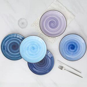 Selamica Ceramic 8 inch Dinner Plates, Small Dessert Salad Plates, Porcelain Serving Plate for Appetizer, Pancakes, Steak, Set of 6, Black Speckles, Gradient Blue