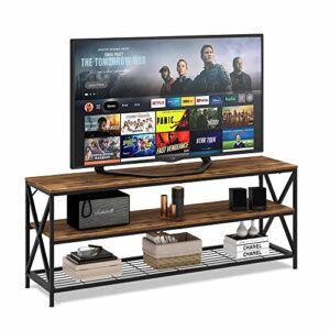 hompenny tv stand for tv up to 65 inch, industrial entertainment center for living room bedroom, sturdy wood tv console table  tv cabinet with 3-tier storage shelves, rustic brown