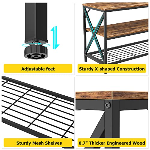 Hompenny TV Stand for TV up to 65 Inch, Industrial Entertainment Center for Living Room Bedroom, Sturdy Wood TV Console Table  TV Cabinet with 3-Tier Storage Shelves, Rustic Brown