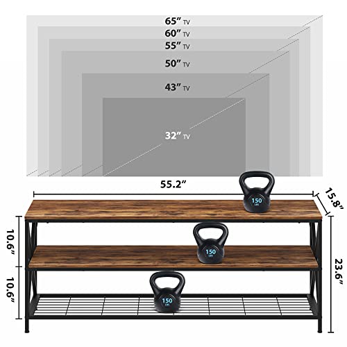 Hompenny TV Stand for TV up to 65 Inch, Industrial Entertainment Center for Living Room Bedroom, Sturdy Wood TV Console Table  TV Cabinet with 3-Tier Storage Shelves, Rustic Brown