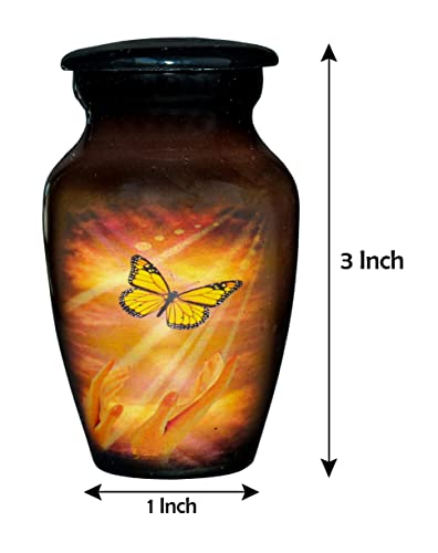 Small Designer Brown Butterfly Urns with a Keepsake Velvet Box for Human Ashes | Handcrafted Cremation Urns for Human Remains