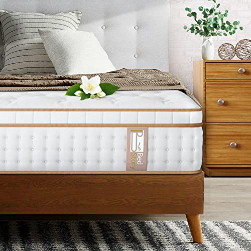 BedStory 10 Inch Queen Mattress, Gel Memory Foam Hybrid Mattress in a Box with Pocket Coil Innerspring, White Luxury Medium Firm Queen Size Mattress for Pressure Relief, Made in USA