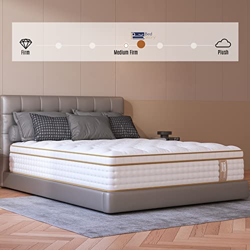 BedStory 10 Inch Queen Mattress, Gel Memory Foam Hybrid Mattress in a Box with Pocket Coil Innerspring, White Luxury Medium Firm Queen Size Mattress for Pressure Relief, Made in USA