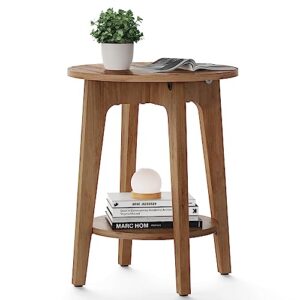 vasagle round end table with lower shelf, nightstand for small spaces, 15.8 x15.8 x 19.7 inches, rustic walnut