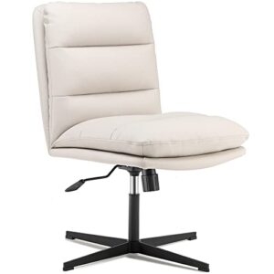 leagoo mid-back home office desk chair no wheels, pu padded comfortable armless computer chair adjustable and reclining swivel task chair no arms