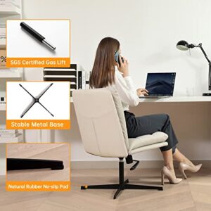 LEAGOO Mid-Back Home Office Desk Chair No Wheels, PU Padded Comfortable Armless Computer Chair Adjustable and Reclining Swivel Task Chair No Arms