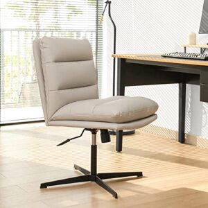 LEAGOO Mid-Back Home Office Desk Chair No Wheels, PU Padded Comfortable Armless Computer Chair Adjustable and Reclining Swivel Task Chair No Arms