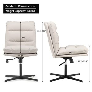 LEAGOO Mid-Back Home Office Desk Chair No Wheels, PU Padded Comfortable Armless Computer Chair Adjustable and Reclining Swivel Task Chair No Arms