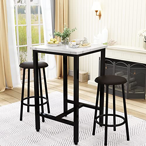 DKLGG 3-Piece Bar Table Set, 24" Square Counter Height Pub Table Dining Table Set with PU Leather Stools, Small Kitchen Table Bar Table and Chairs Set for Living Room, Kitchen, Small Space