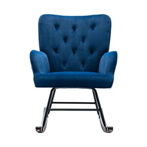 HomSof Modern Rocking Nursery Upholstered Accent Rocker Chair for Living Room, One Size, Navy