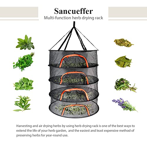 Sancueffer 4 Layer 2ft Herb Drying Rack Hanging Mesh Dryer Dry Rack for Herbs and Spices Hydroponics