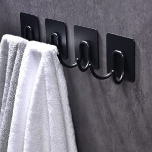 Renyqatt Black Towel Hook, Robe Hook, Stick On Towel Holder, Matt Black Stainless Steel, 2 PCS