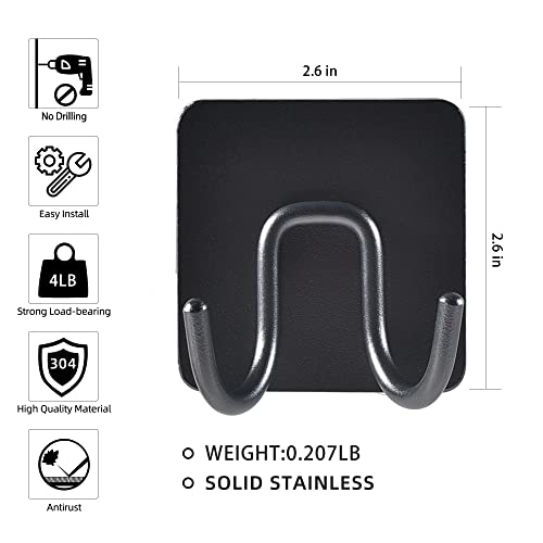 Renyqatt Black Towel Hook, Robe Hook, Stick On Towel Holder, Matt Black Stainless Steel, 2 PCS