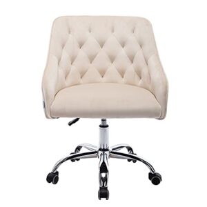 HomSof Home Desk Modern Velvet Office Computer Height Adjustable Mid-Back Task Chair, Beige, Silver Feet