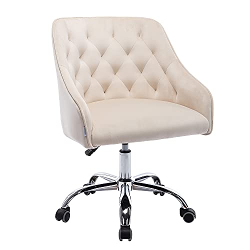 HomSof Home Desk Modern Velvet Office Computer Height Adjustable Mid-Back Task Chair, Beige, Silver Feet