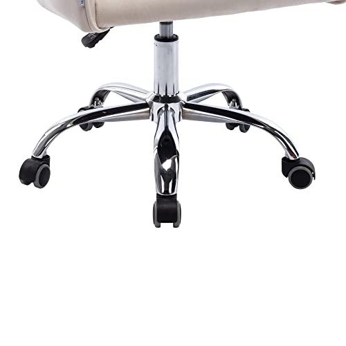 HomSof Home Desk Modern Velvet Office Computer Height Adjustable Mid-Back Task Chair, Beige, Silver Feet