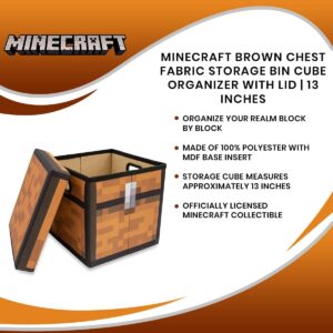 minecraft brown chest 13-inch storage bin chest with lid | foldable fabric basket container, cube organizer with handles, cubby for shelves, closet | home decor essentials, video game gifts