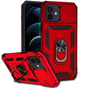 hitaoyou iphone 12/12 pro case, iphone 12/12 pro case with camera cover & kickstand military grade shockproof heavy duty protective with magnetic car mount holder for iphone 12/12 pro,red