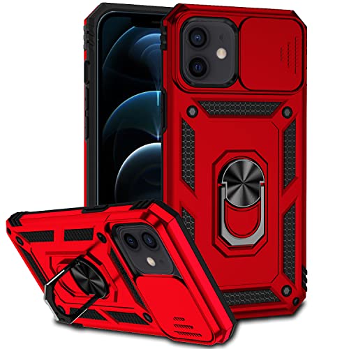 Hitaoyou iPhone 12/12 pro case, iPhone 12/12 pro Case with Camera Cover & Kickstand Military Grade Shockproof Heavy Duty Protective with Magnetic Car Mount Holder for iPhone 12/12 pro,Red