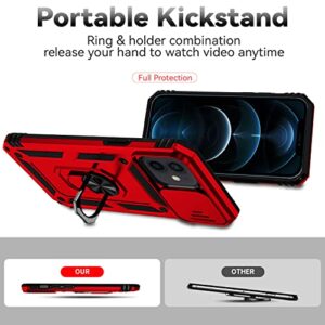 Hitaoyou iPhone 12/12 pro case, iPhone 12/12 pro Case with Camera Cover & Kickstand Military Grade Shockproof Heavy Duty Protective with Magnetic Car Mount Holder for iPhone 12/12 pro,Red