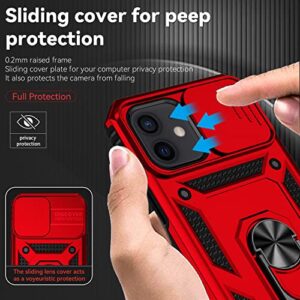 Hitaoyou iPhone 12/12 pro case, iPhone 12/12 pro Case with Camera Cover & Kickstand Military Grade Shockproof Heavy Duty Protective with Magnetic Car Mount Holder for iPhone 12/12 pro,Red