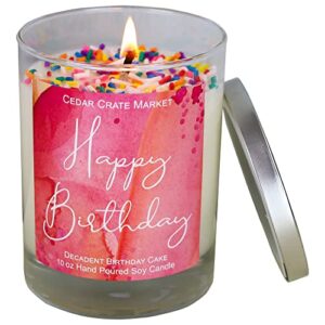 happy birthday candle with sprinkles, birthday cake scented candles for women, girlfriend, best friends, female, buttercream vanilla cake, friendship gift for mom, sister, aunt, coworker, boss (pink)