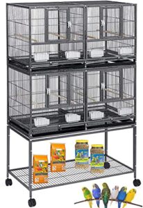 1/2/3-combo stacker center divided breeder breeding bird flight double rolling cage for aviaries canaries cockatiels lovebirds finches budgies small parrots (black vein, two stacker)
