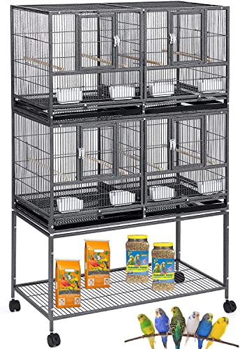 1/2/3-Combo Stacker Center Divided Breeder Breeding Bird Flight Double Rolling Cage for Aviaries Canaries Cockatiels Lovebirds Finches Budgies Small Parrots (Black Vein, Two Stacker)