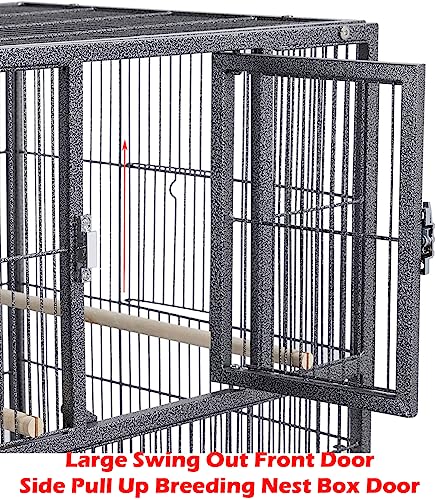 1/2/3-Combo Stacker Center Divided Breeder Breeding Bird Flight Double Rolling Cage for Aviaries Canaries Cockatiels Lovebirds Finches Budgies Small Parrots (Black Vein, Two Stacker)