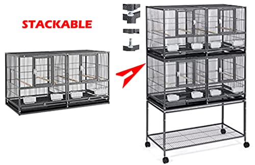 1/2/3-Combo Stacker Center Divided Breeder Breeding Bird Flight Double Rolling Cage for Aviaries Canaries Cockatiels Lovebirds Finches Budgies Small Parrots (Black Vein, Two Stacker)