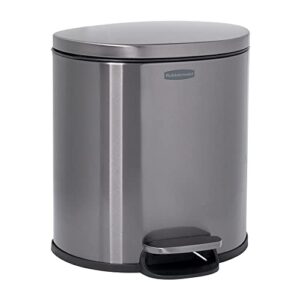 rubbermaid stainless steel semi-round step-on trash can, 1.6-gallon, charcoal, small wastebasket with lid for home/kitchen/bathroom/office