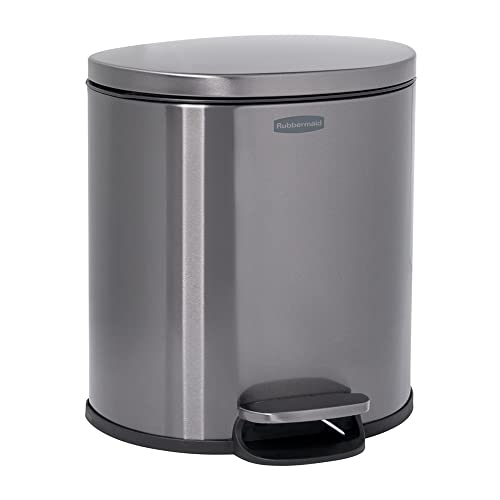 Rubbermaid Stainless Steel Semi-Round Step-On Trash Can, 1.6-Gallon, Charcoal, Small Wastebasket with Lid for Home/Kitchen/Bathroom/Office