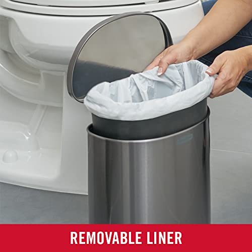 Rubbermaid Stainless Steel Semi-Round Step-On Trash Can, 1.6-Gallon, Charcoal, Small Wastebasket with Lid for Home/Kitchen/Bathroom/Office