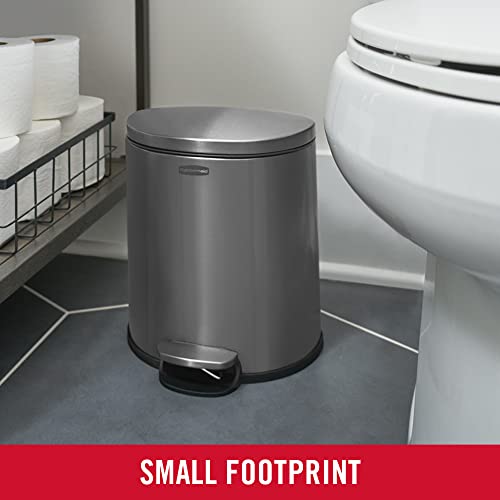 Rubbermaid Stainless Steel Semi-Round Step-On Trash Can, 1.6-Gallon, Charcoal, Small Wastebasket with Lid for Home/Kitchen/Bathroom/Office