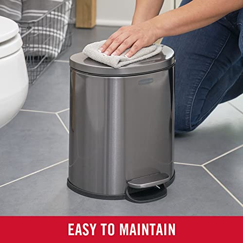 Rubbermaid Stainless Steel Semi-Round Step-On Trash Can, 1.6-Gallon, Charcoal, Small Wastebasket with Lid for Home/Kitchen/Bathroom/Office