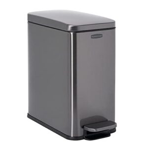 rubbermaid stainless steel slim step-on trash can, 2.6-gallon, charcoal, wastebasket with lid for home/bathroom/kitchen