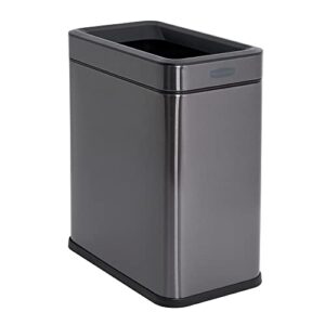 rubbermaid stainless steel wastebasket, 2.6-gallon, charcoal, trash can fits under desk for home/office/bathroom