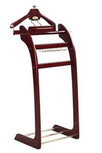 proman products windsor signature valet stand vl36158 with tray, detachable contour hanger, trouser bar, tie rack, 13.5" w x 16.5" d x 45" h, dark mahogany