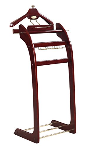 Proman Products Windsor Signature Valet Stand VL36158 with Tray, Detachable Contour Hanger, Trouser Bar, Tie Rack, 13.5" W x 16.5" D x 45" H, Dark Mahogany