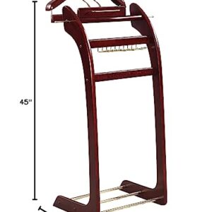 Proman Products Windsor Signature Valet Stand VL36158 with Tray, Detachable Contour Hanger, Trouser Bar, Tie Rack, 13.5" W x 16.5" D x 45" H, Dark Mahogany