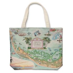 xplorer maps sanibel-captiva island map canvas tote bag with handles, cloth grocery shopping bag, reusable & eco-friendly bag, 100% cotton, washable, 18 wide x 15 tall